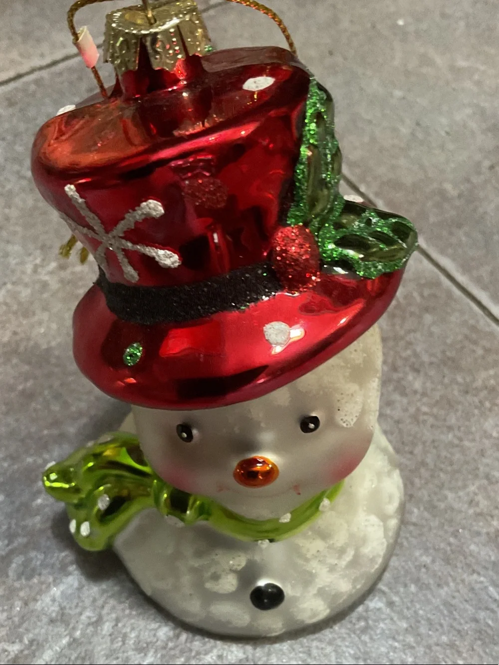 Holiday Snowman Ornament with Red Hat and Green Scarf